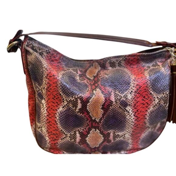 Brahmin Kathleen Sangria Multi Anaconda Bag, Red/Purple/Brown, Tassel, Zip Closu - Picture 1 of 8